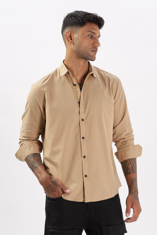 Uri Khaki Dobby Textured Casual Shirt
