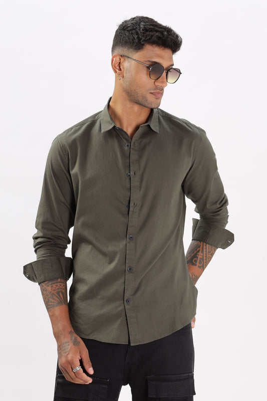 Uri Olive Dobby Textured Casual Shirt