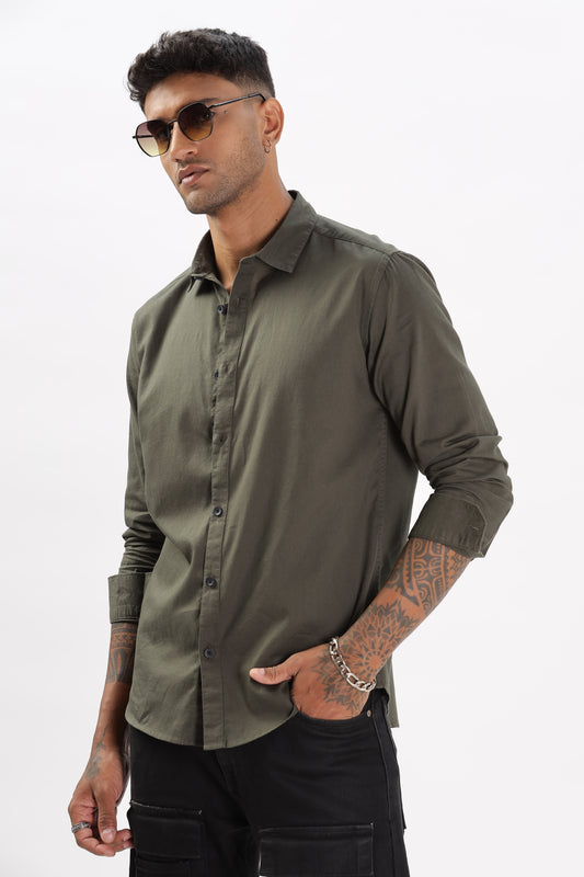 Uri Olive Dobby Textured Casual Shirt