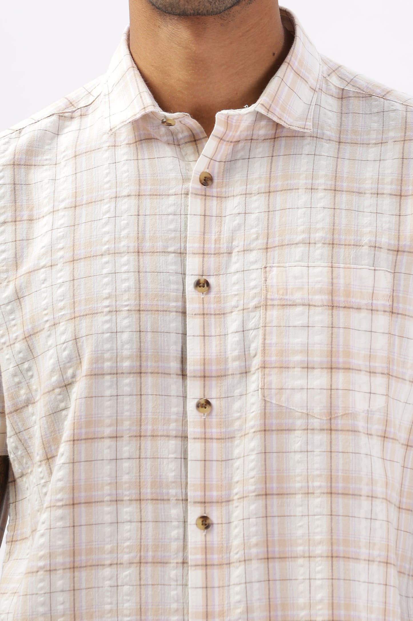 Uri Cream Seersucker Casual Shirt