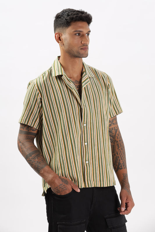Uri Multicolor Stripe Textured Cuban Collar Shirt
