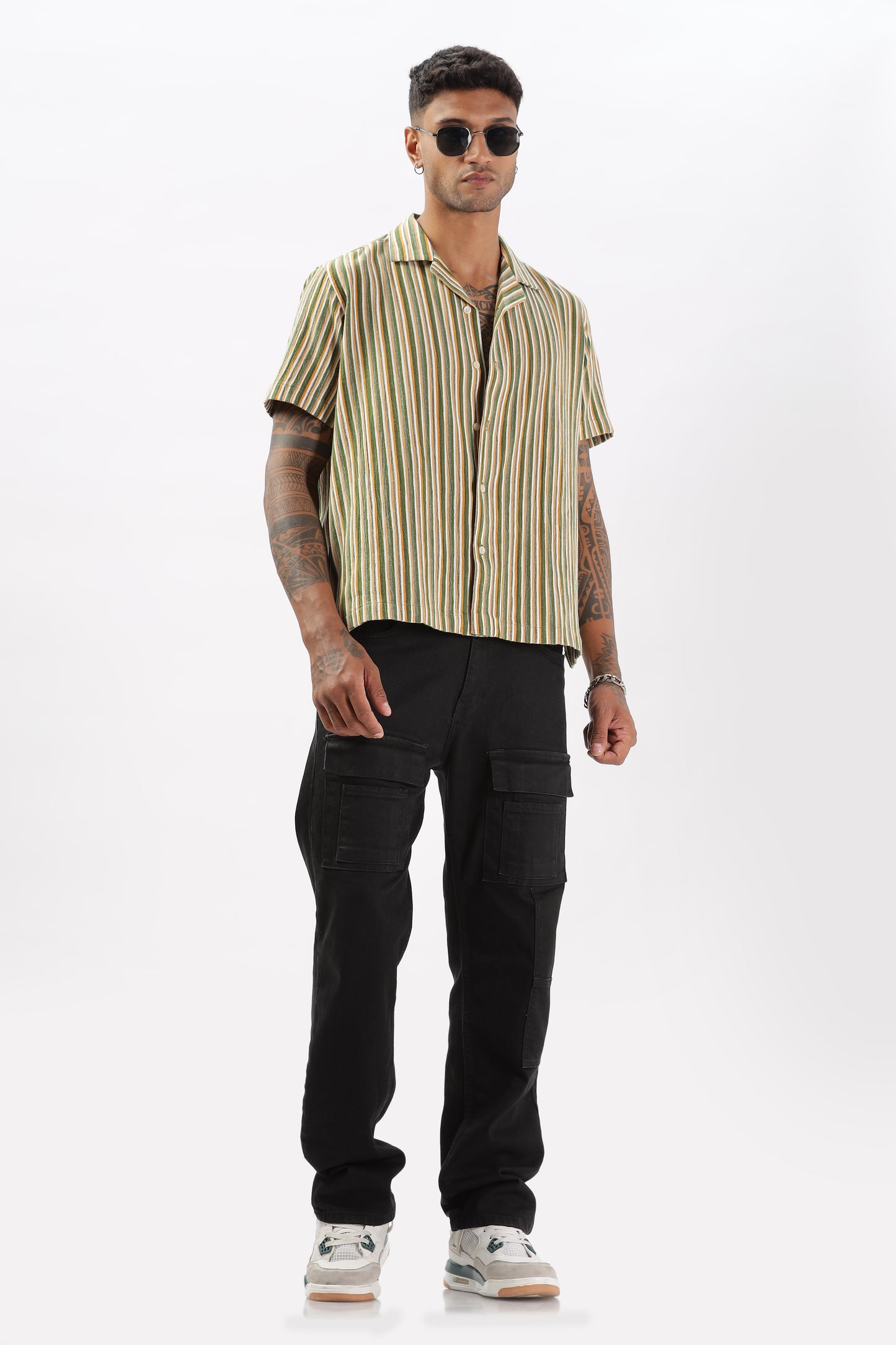 Uri Multicolor Stripe Textured Cuban Collar Shirt