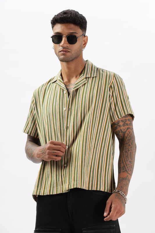 Uri Multicolor Stripe Textured Cuban Collar Shirt
