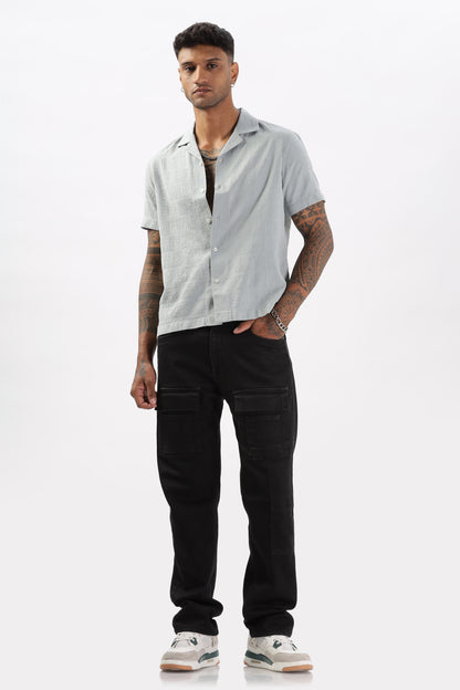 Uri Grey Jacquard Casual Cuban Collar Shirt