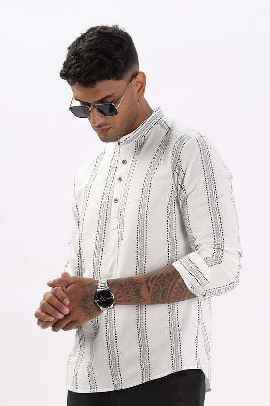 Uri Off White Dobby Texture Short Kurta