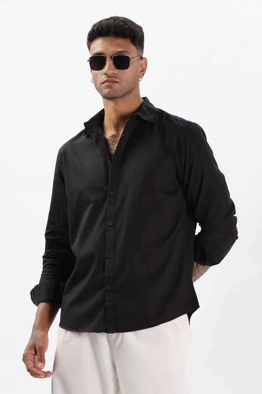 Uri Black Dobby Textured Casual Shirt