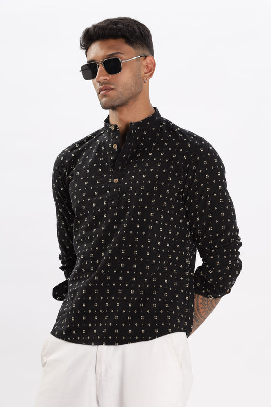Uri Black Dobby Short Kurta