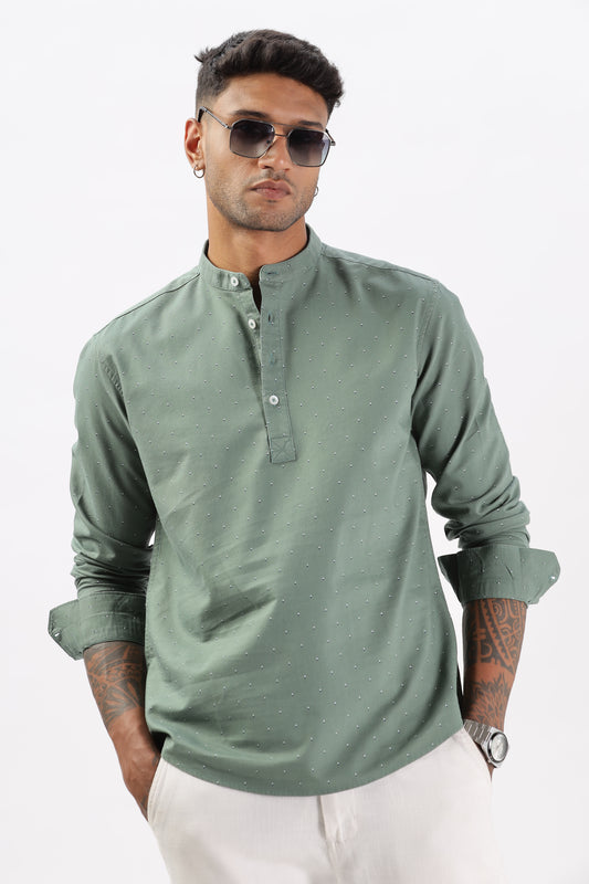 Uri Green Micro Print Short Kurta