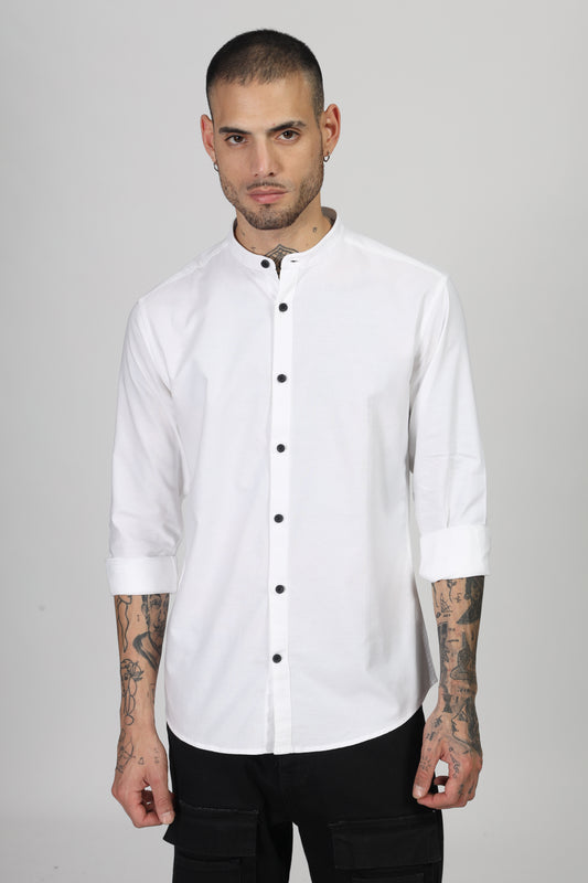 Uri White Mandarin Collar Oxford Shirt
