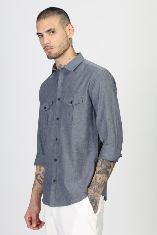 Uri Dark Grey Double Pocket Casual Shirt