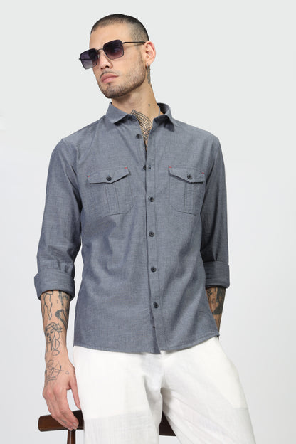 Uri Dark Grey Double Pocket Casual Shirt