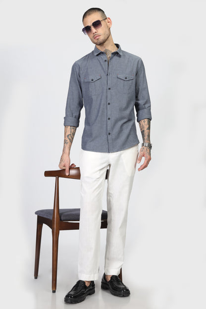 Uri Dark Grey Double Pocket Casual Shirt