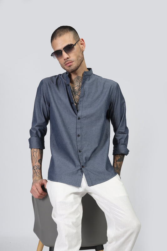 Uri Dark Grey Mandarin Collar Shirt