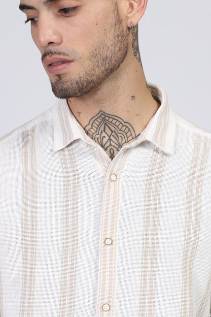 Uri Beige Matte Weave Half Sleeve Shirt