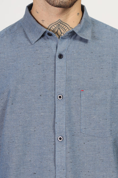 Uri Blue Solid Spread Collar Shirt