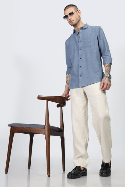 Uri Blue Solid Spread Collar Shirt