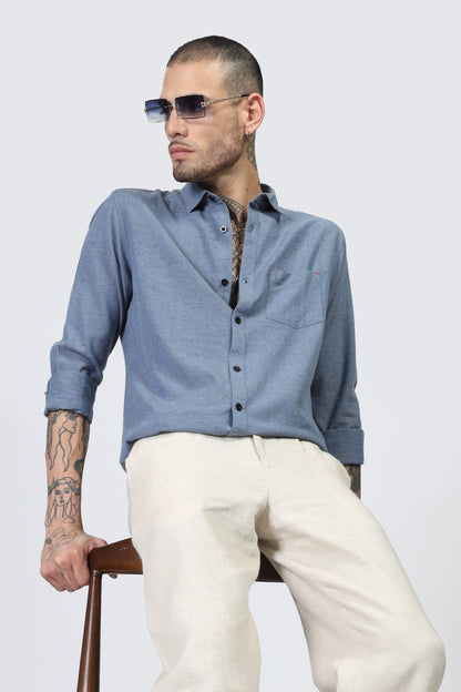 Uri Blue Solid Spread Collar Shirt