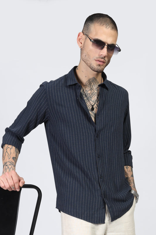 Uri Navy Stripe Full Sleeve Shirt
