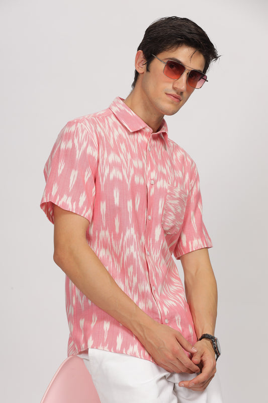 Uri Pink Ikat Regular Fit Casual Shirt