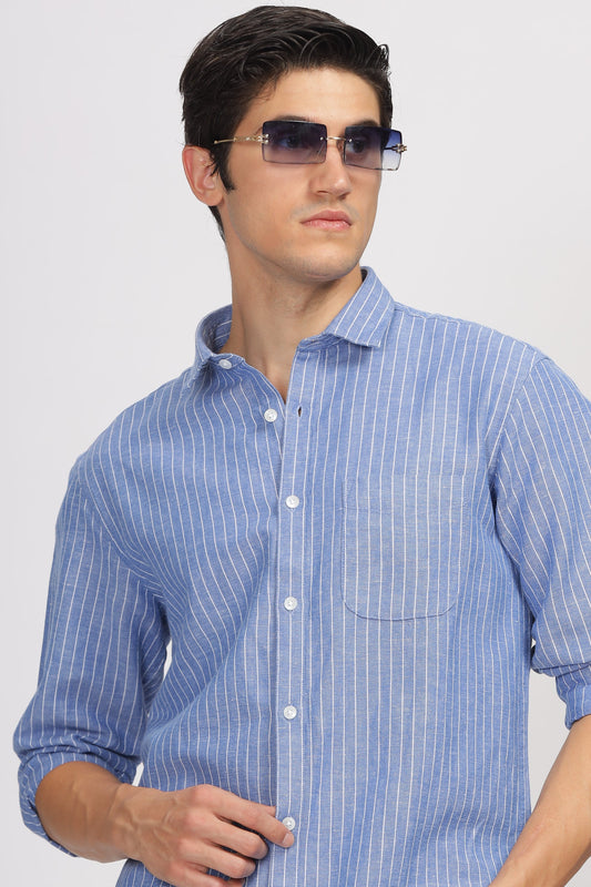 Uri Blue Linen Striped Full Sleeve Shirt