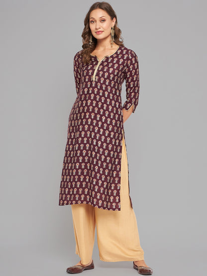 Women Purple Printed Kurta With Lace - Kashyap Global Lifestyles LLP