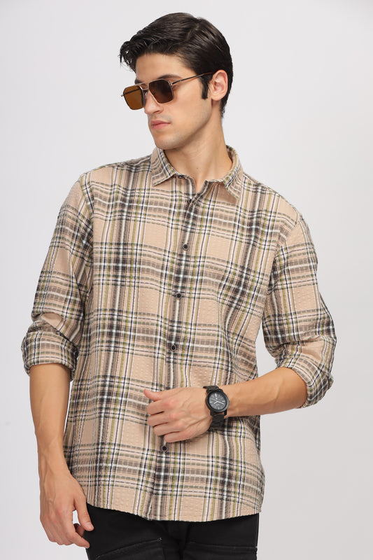 Uri Seersucker Cotton Checked Shirt