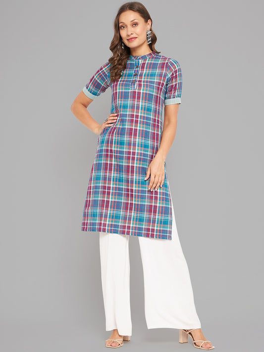 Women Mandrian Collar Short Sleeve Kurta - Kashyap Global Lifestyles LLP