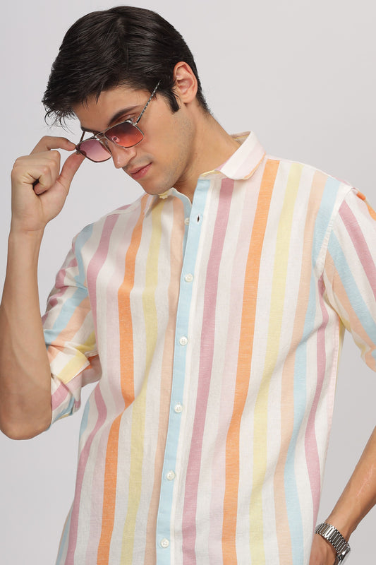 Uri Linen Blend Multicolor Stripe Casual Shirt