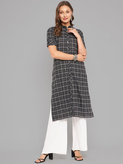 Women Black Collar Neck Kurta - Kashyap Global Lifestyles LLP