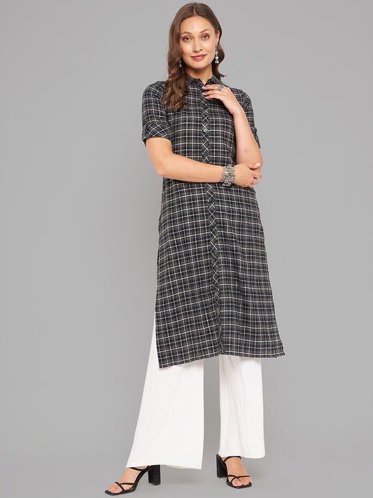 Women Black Collar Neck Kurta - Kashyap Global Lifestyles LLP