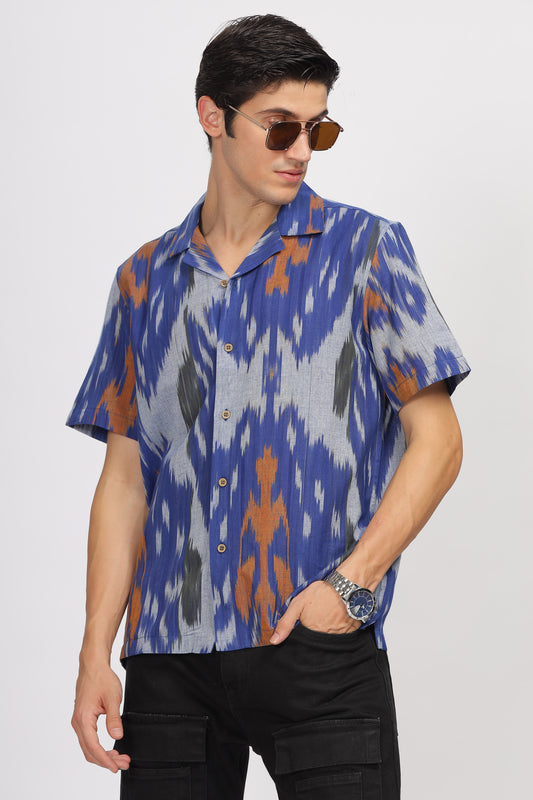 Uri Cuban Collar Multicolor Ikat Casual Shirt