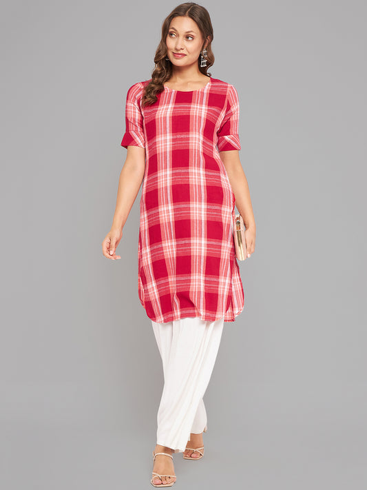 Women Red Checkered Kurta - Kashyap Global Lifestyles LLP