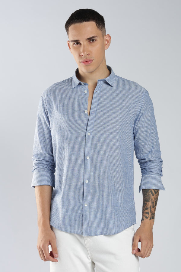 Vintage Blue Linen Blend Shirt