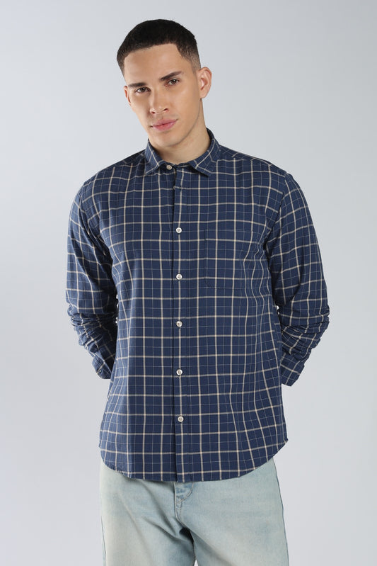 Blue Twill Check Casual Shirt