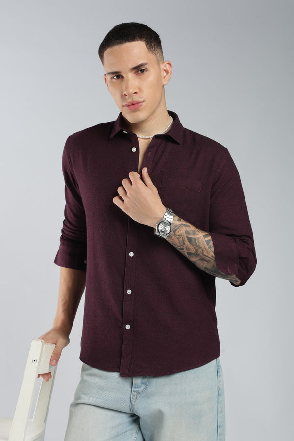 Burgundy Solid Twill Shirt