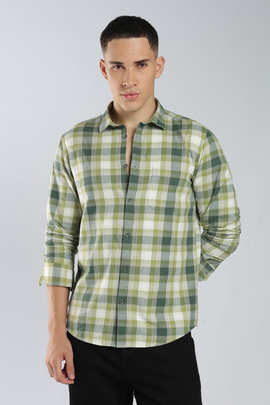 Olive Twill Check Casual Shirt