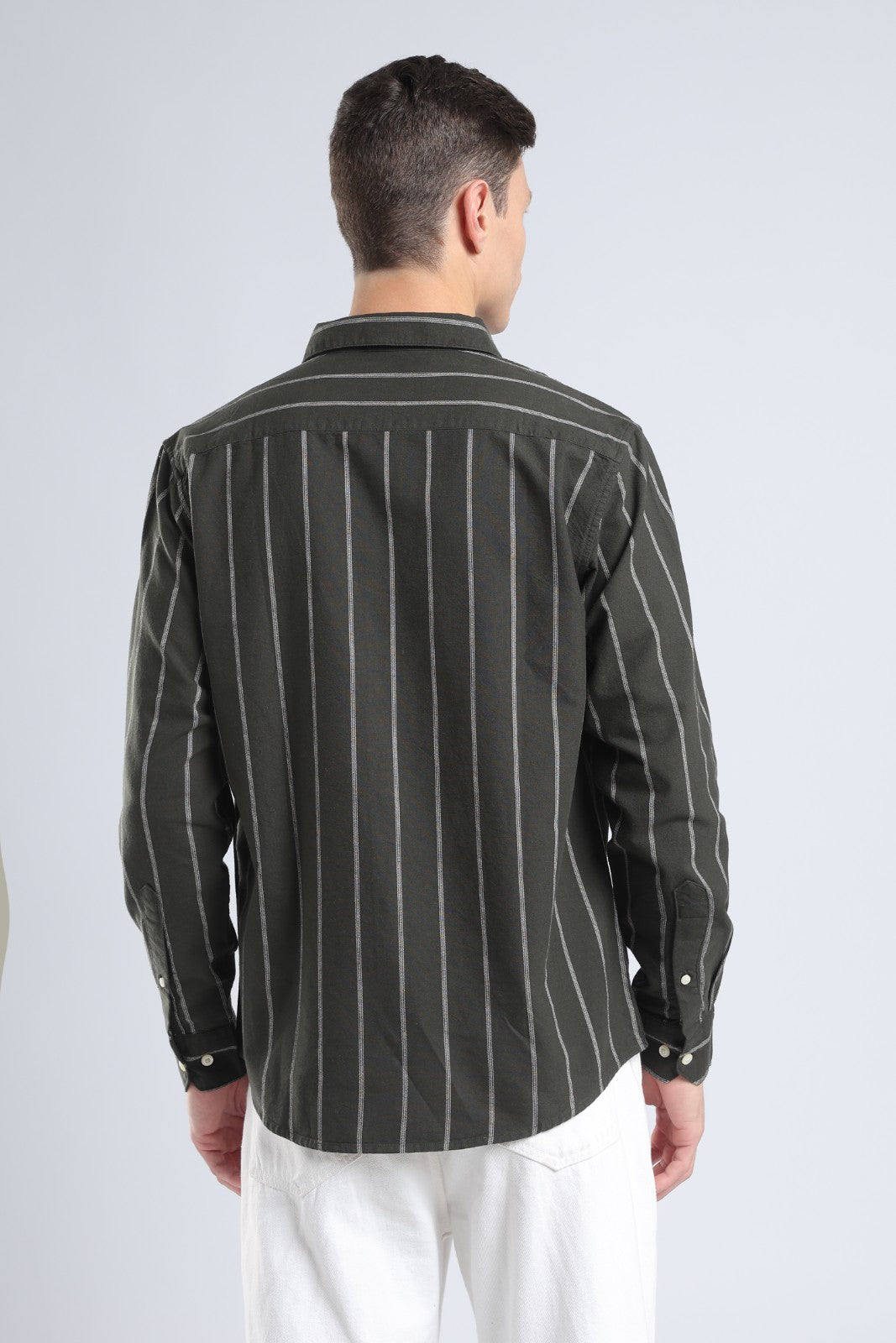 Forest Olive Oxford Stripe Casual Shirt