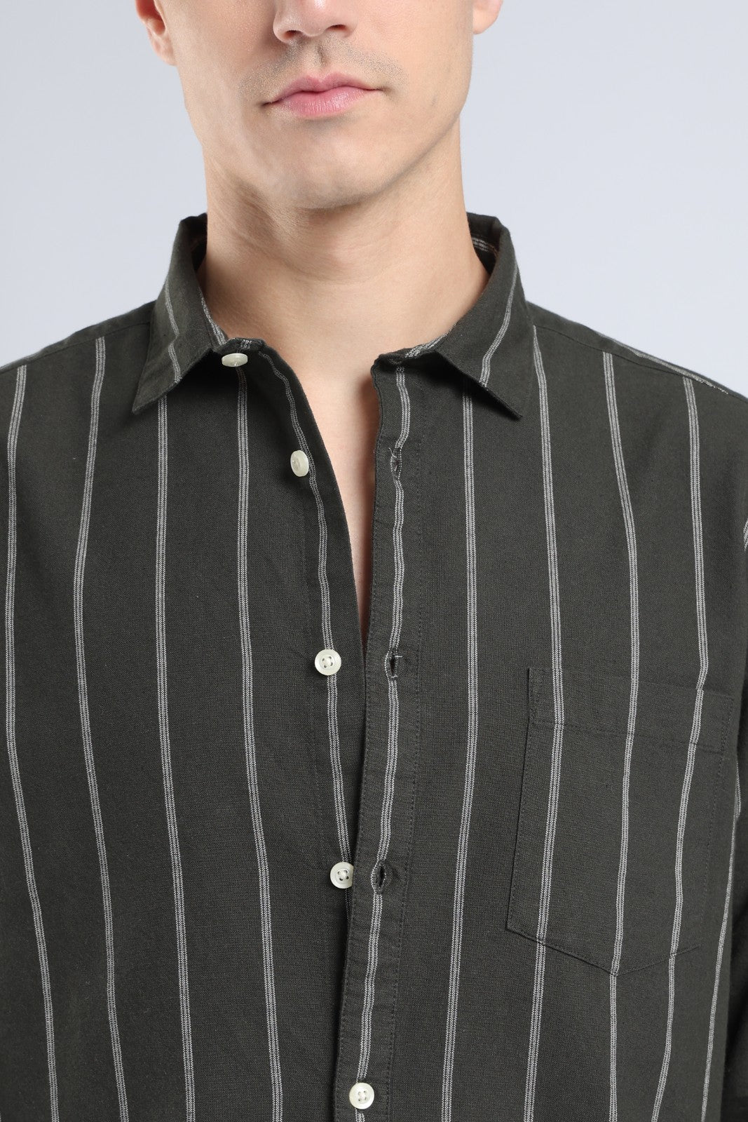 Forest Olive Oxford Stripe Casual Shirt