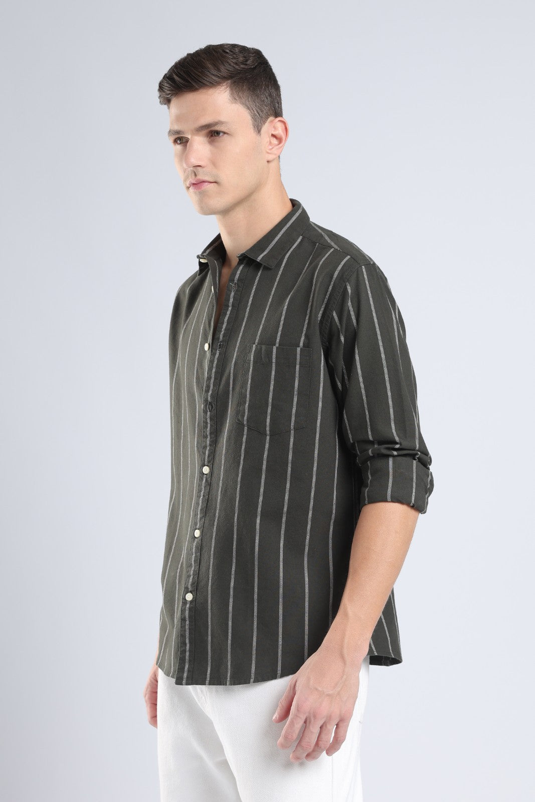 Forest Olive Oxford Stripe Casual Shirt