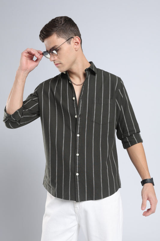 Forest Olive Oxford Stripe Casual Shirt