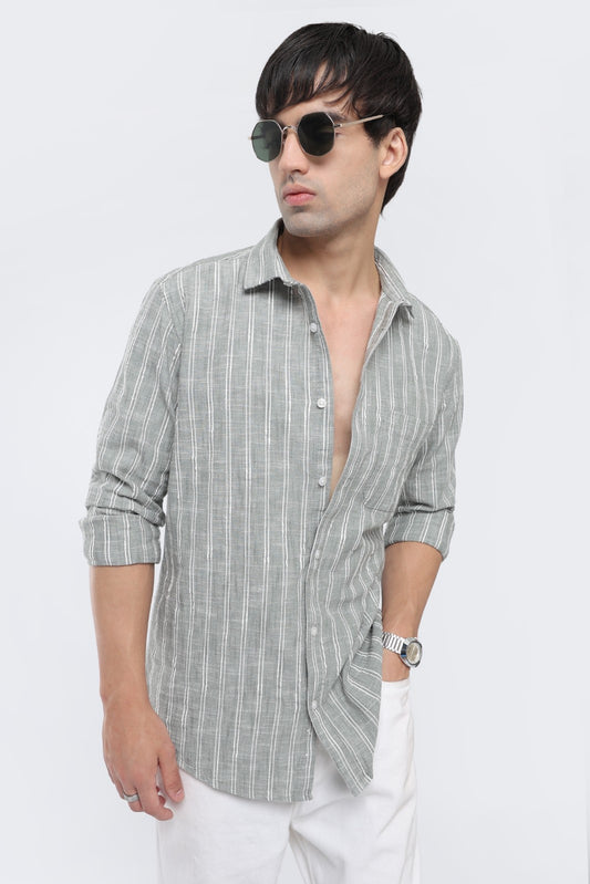 Muted Olive Vertical Stripe Casual Shirt