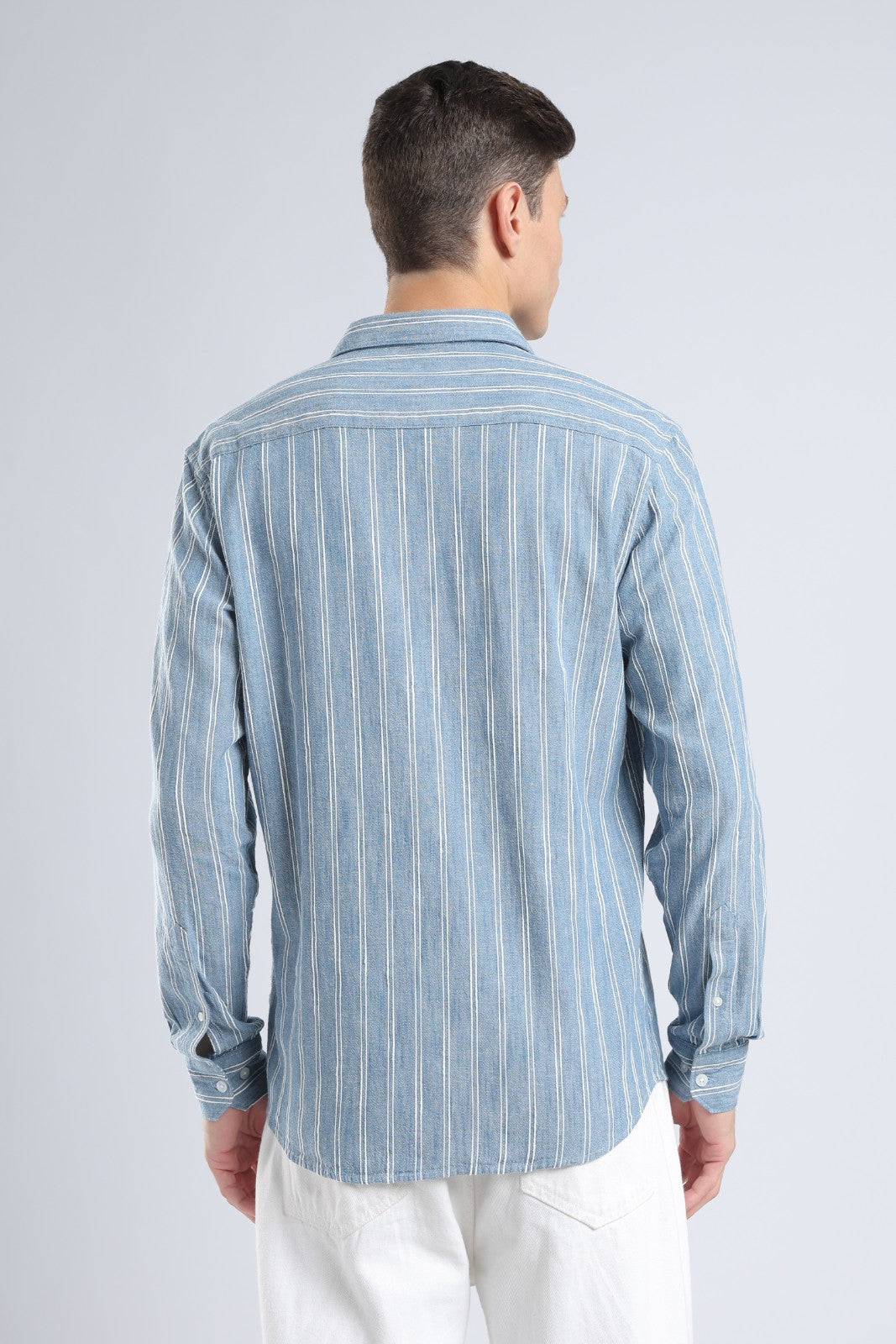 Denim Blue Vertical Stripe Casual Shirt