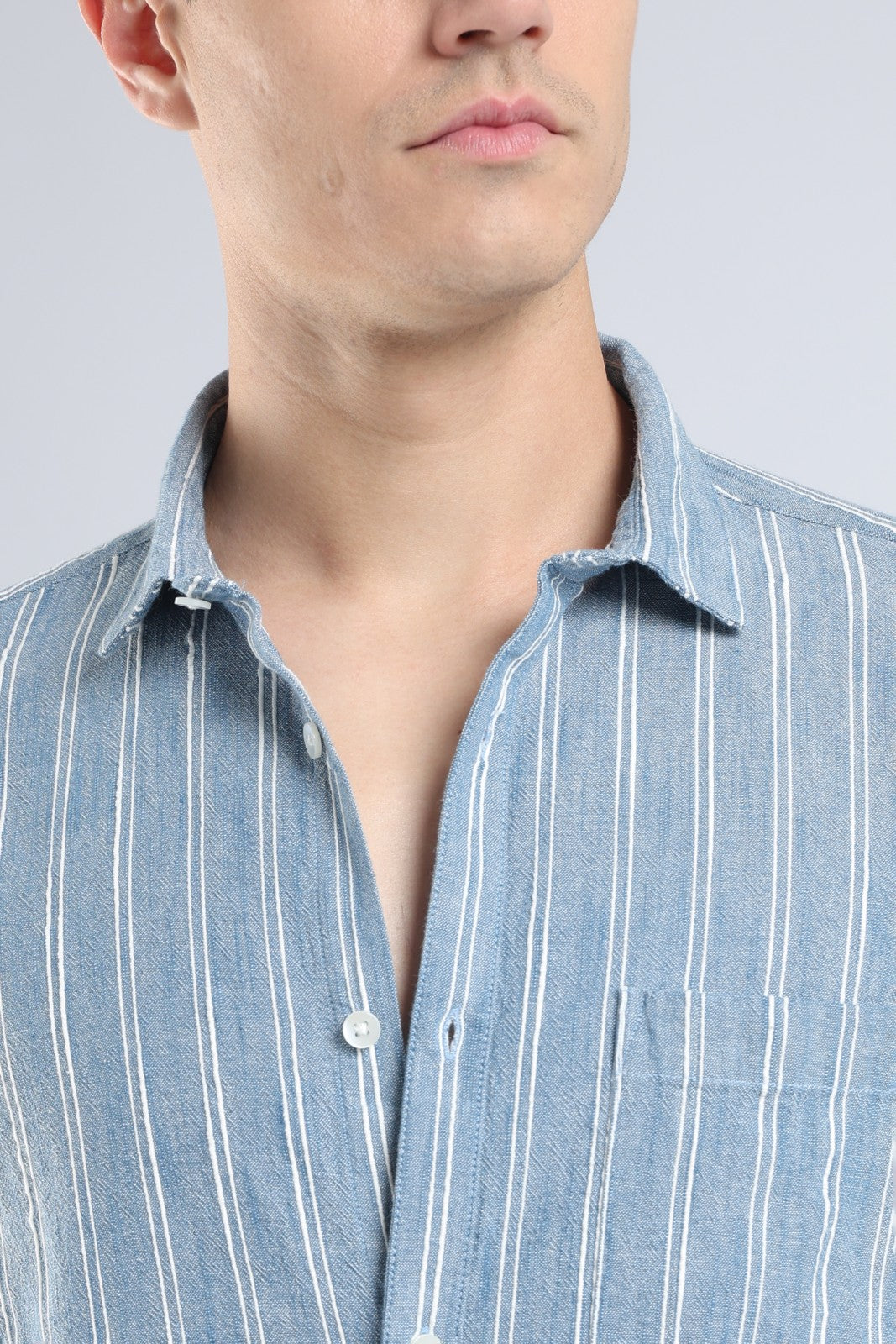 Denim Blue Vertical Stripe Casual Shirt