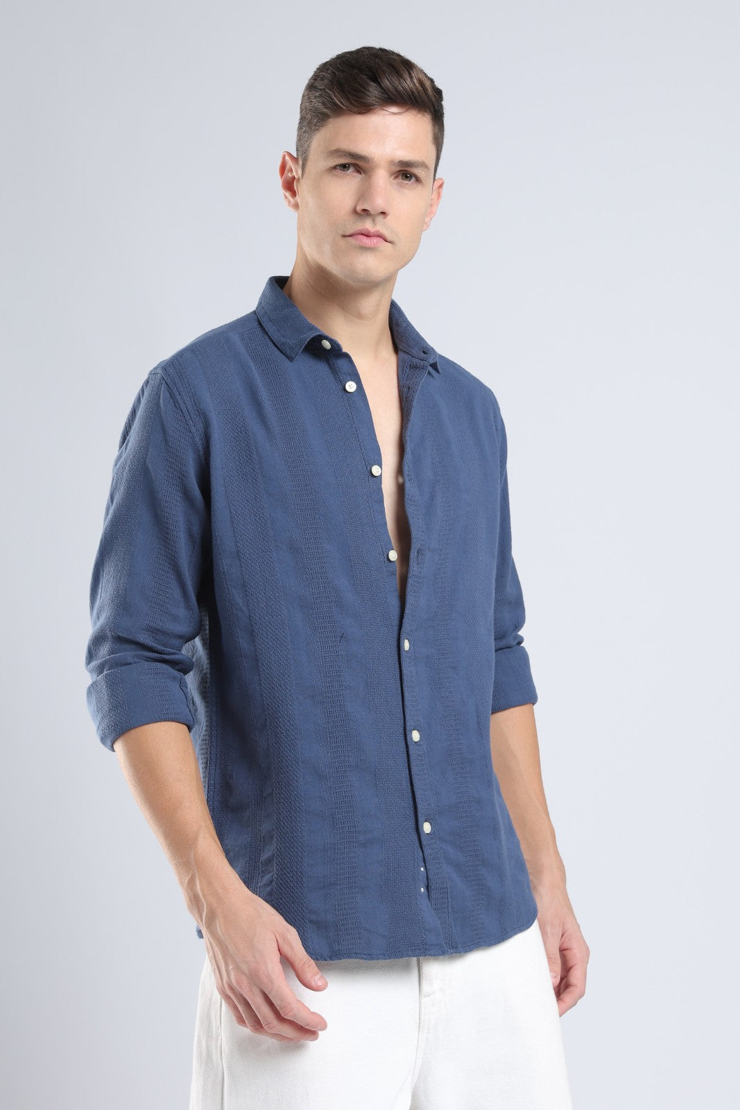 Deep Blue Dobby Stripe Casual Shirt