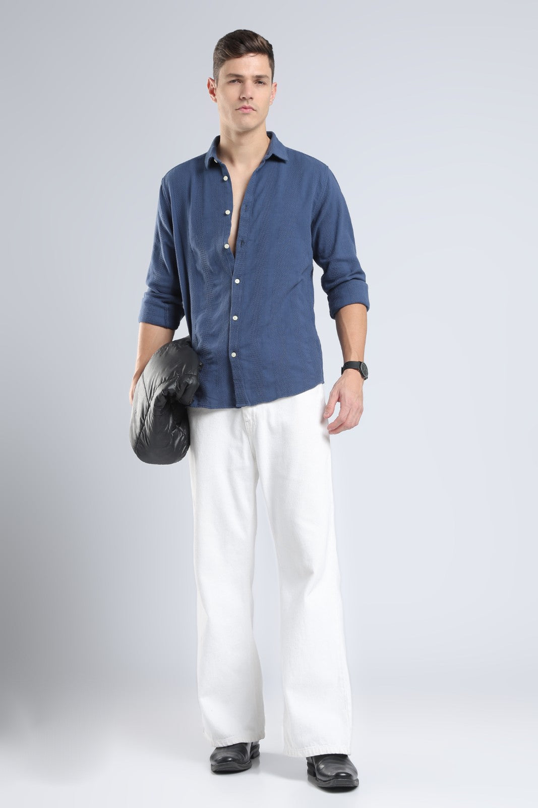 Deep Blue Dobby Stripe Casual Shirt