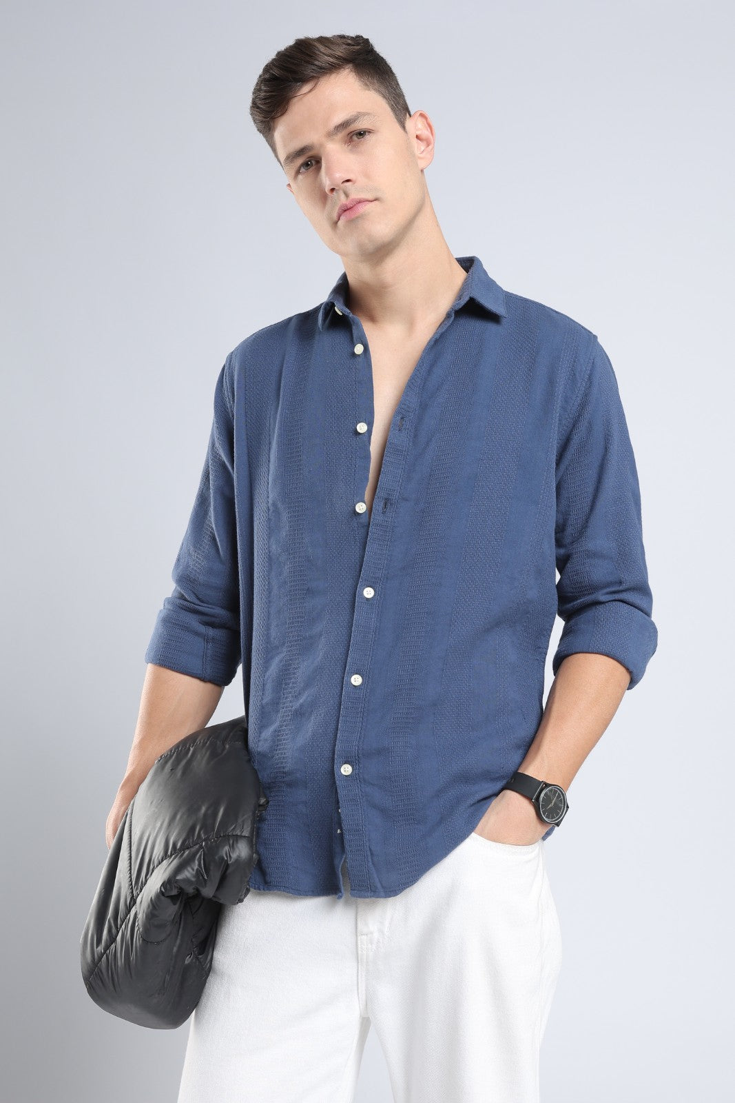 Deep Blue Dobby Stripe Casual Shirt