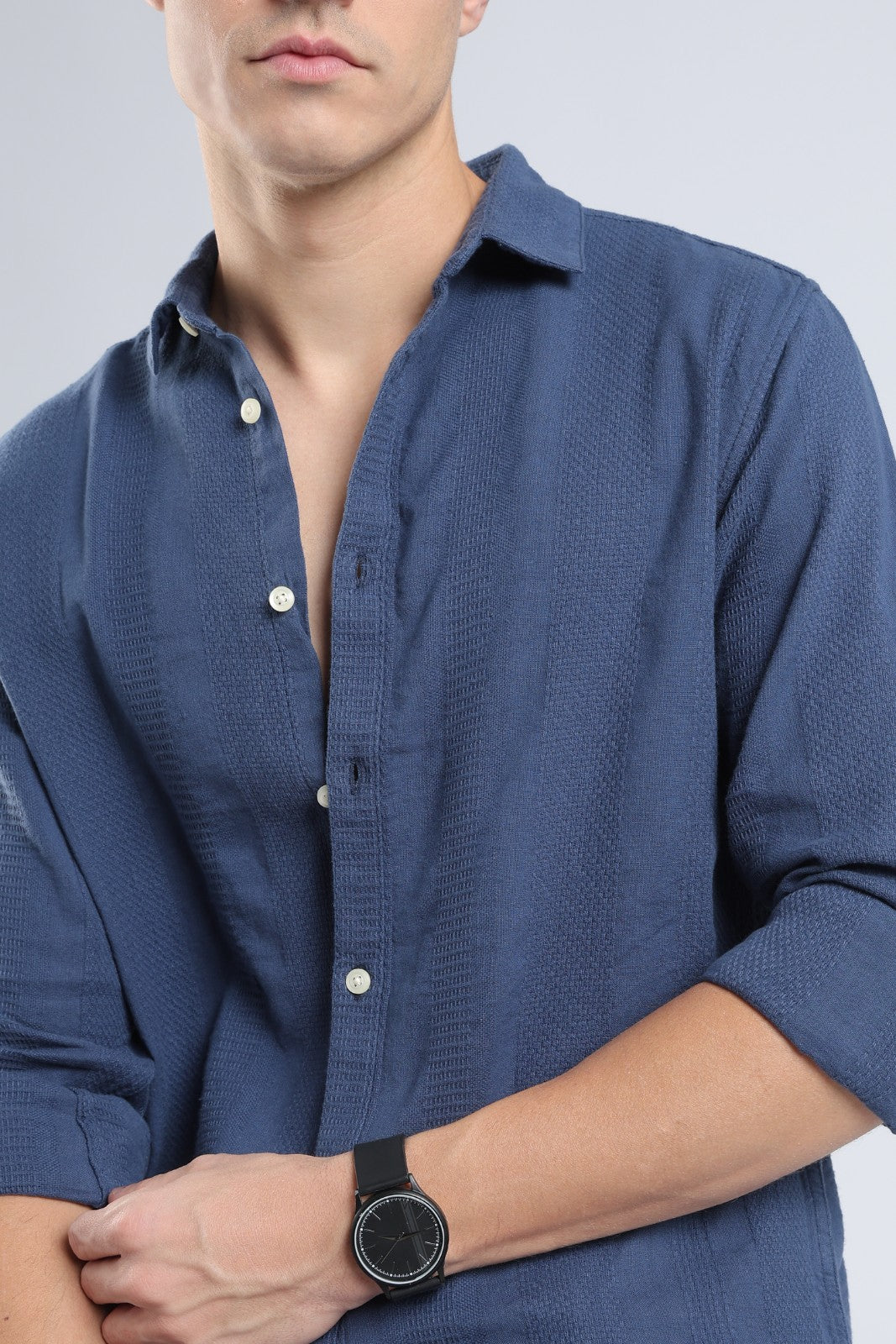 Deep Blue Dobby Stripe Casual Shirt