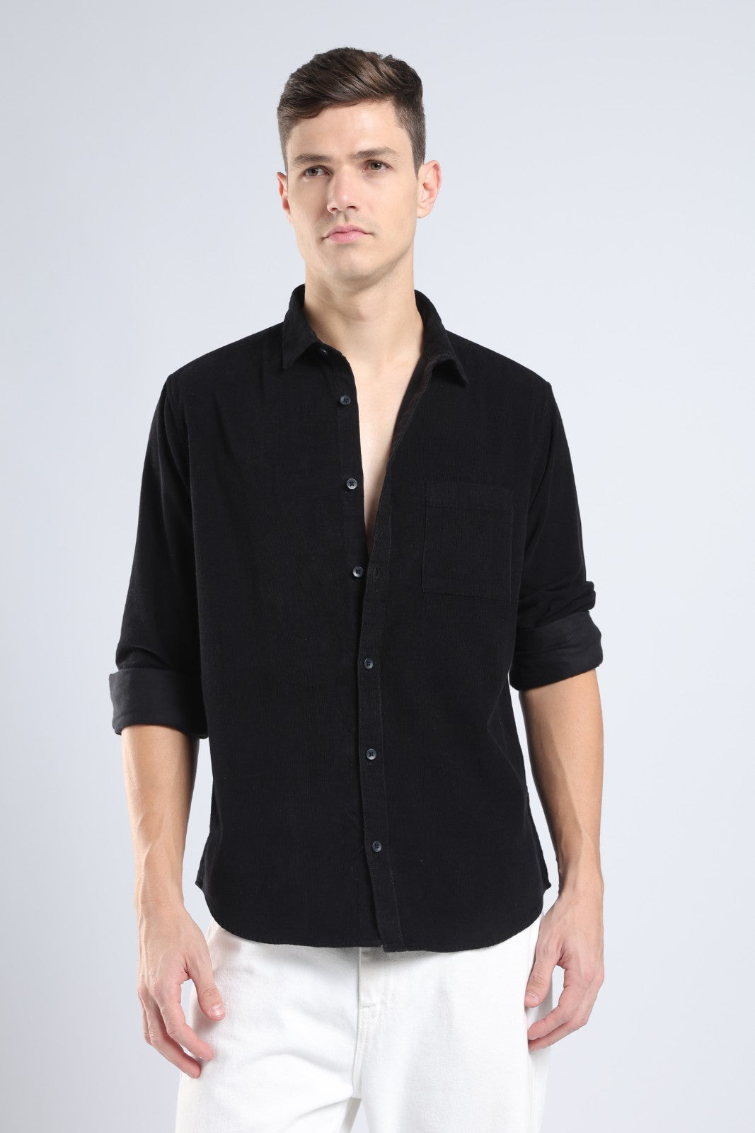 Black Corduroy Full Sleeve Shirt