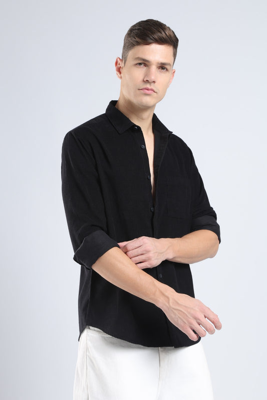 Black Corduroy Full Sleeve Shirt
