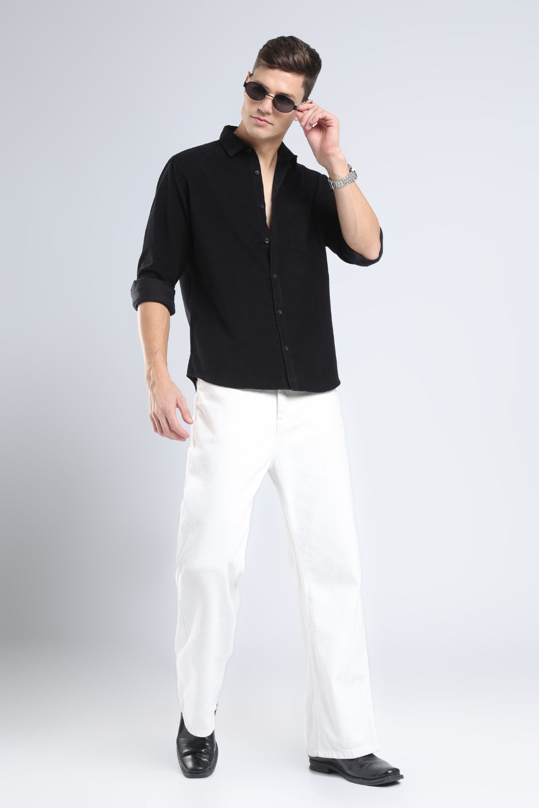 Black Corduroy Full Sleeve Shirt